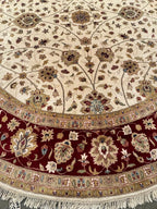 9ft Round Cream & Royal Burgundy Traditional Floral Oriental vintage Area Rug