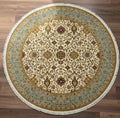 6 ft Round Vintage Floral Medallion Rug in Sage & Ochre- Floral Rug with Fringes