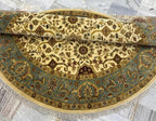 6 ft Round Vintage Floral Medallion Rug in Sage & Ochre- Floral Rug with Fringes