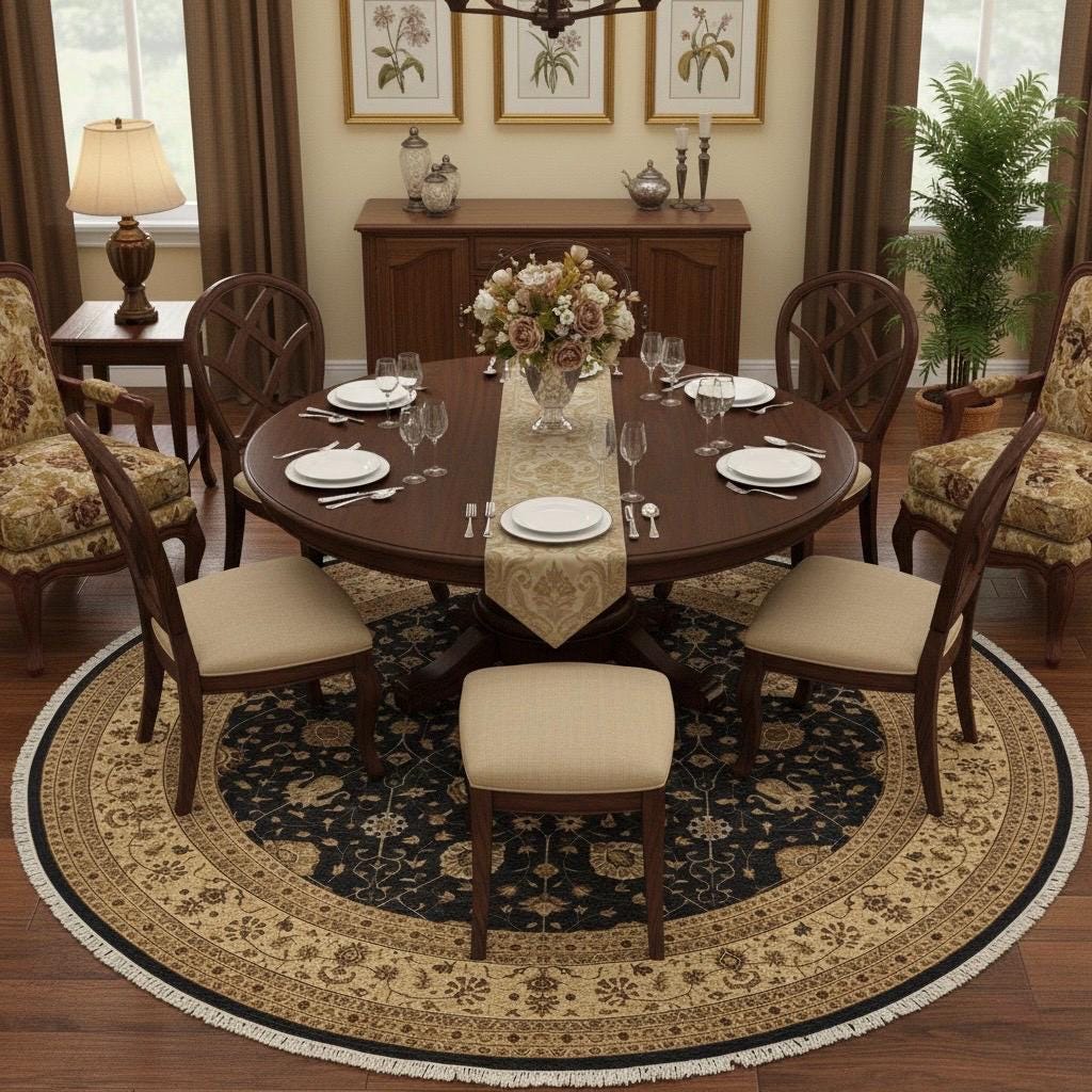 10x10 Round Hand-Knotted NZ Wool and Silk Rug - Traditional Floral Mandala Area Carpet - Large Circular Persian Style Rug for Dining Room