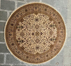 8 ft Vintage Floral Medallion Rug in Ivory & Camel