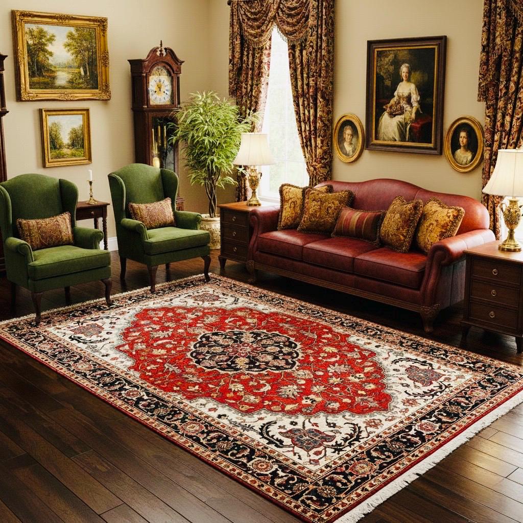 5x8 Handmade Red Persian Style Rug , Traditional Oriental Carpet