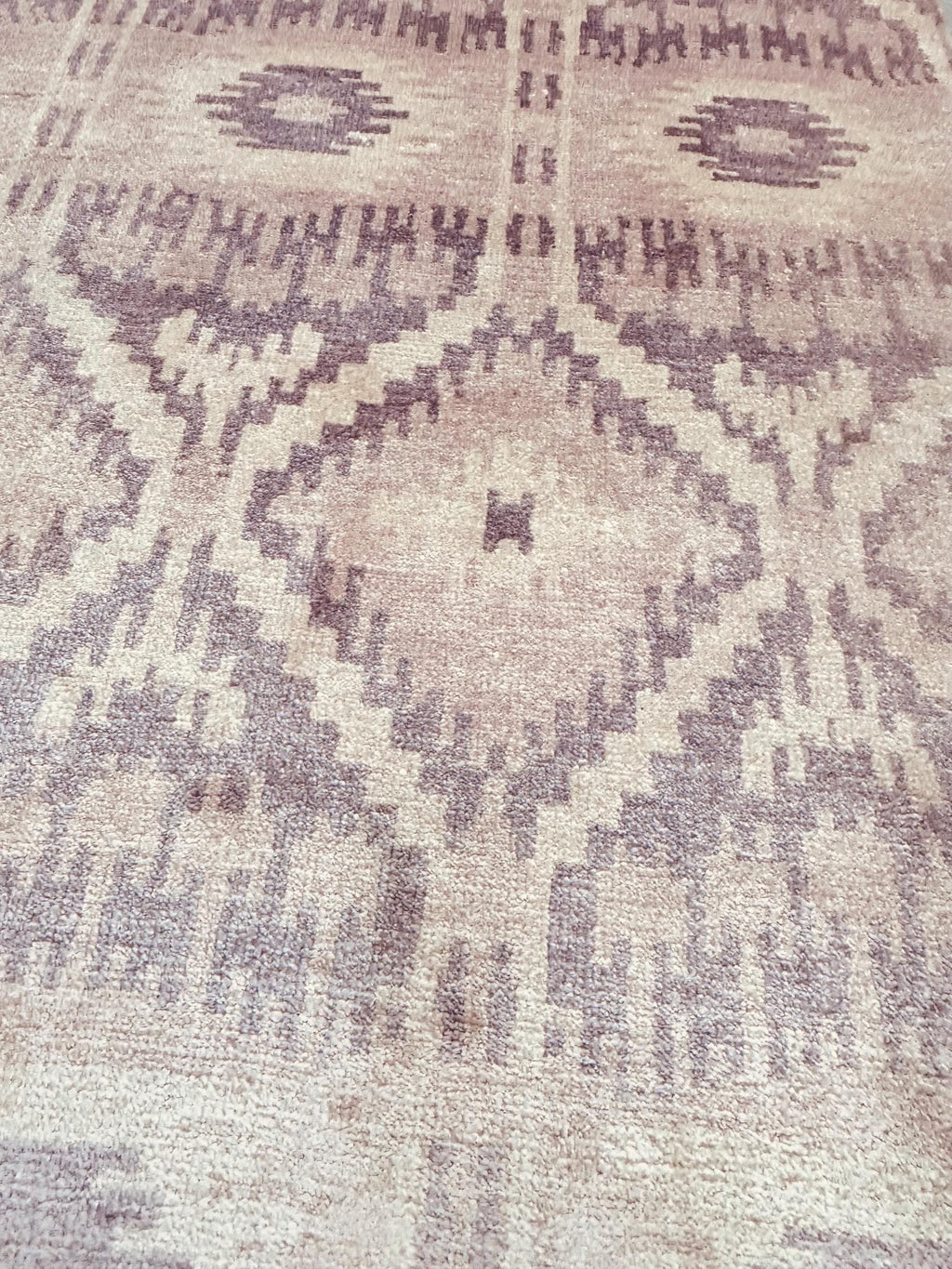 5x8 Modern Hand-Knotted Wool Silk Area Rug Geometric Tribal Oushak Style Neutral Beige-Taupe Soft Pile Carpet Luxury Handcrafted Home Decor