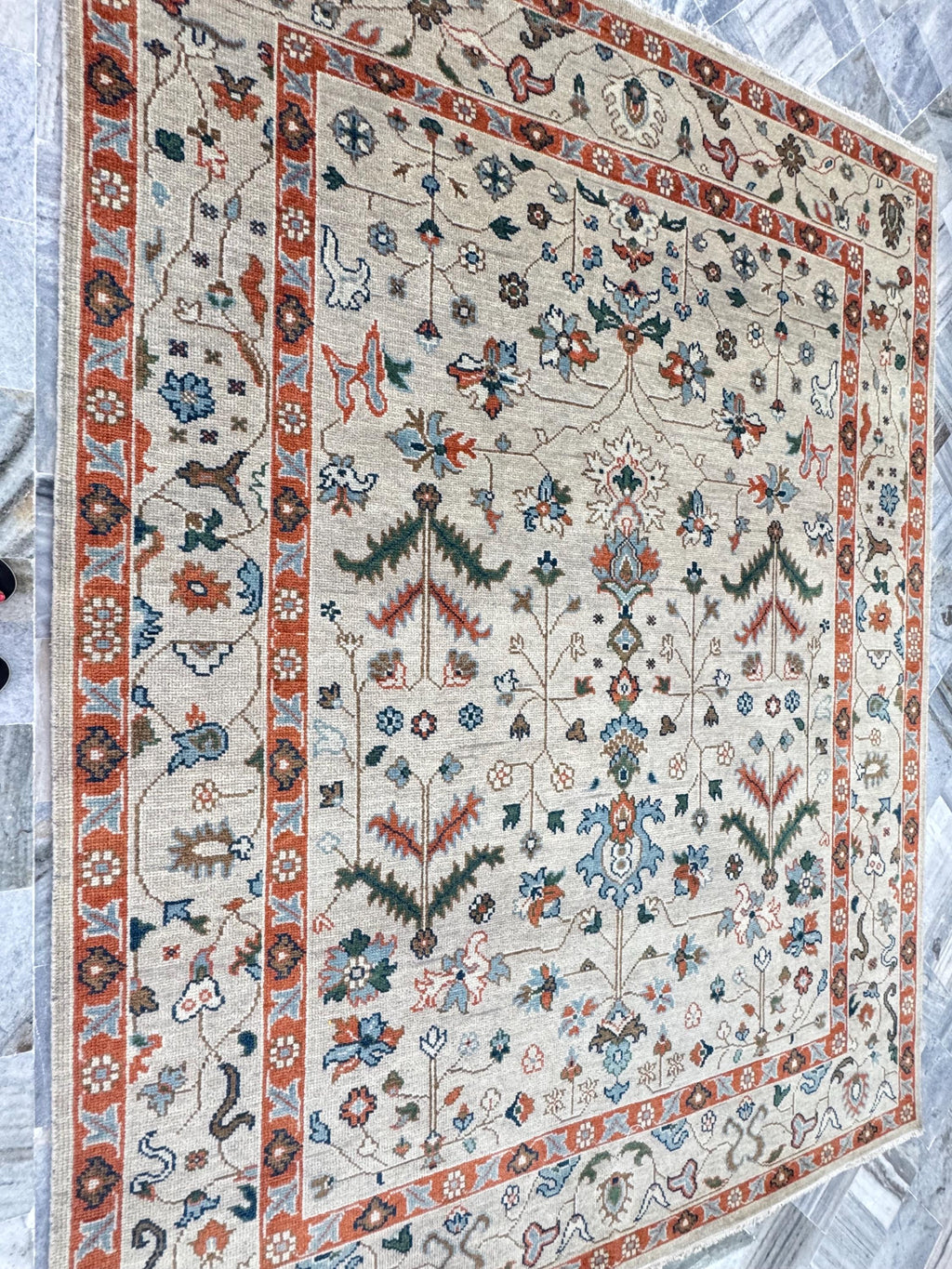 8x10 ft Hand-Knotted Antique-Style Oushak Wool Rug - Earthy Terracotta & Sage
