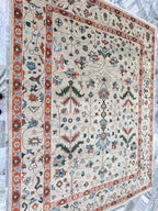 8x10 ft Hand-Knotted Antique-Style Oushak Wool Rug - Earthy Terracotta & Sage