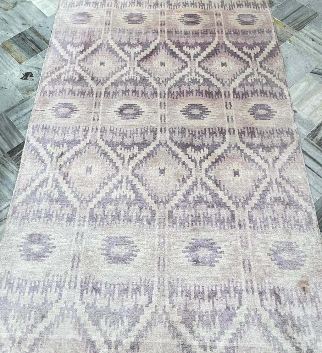5x8 Modern Hand-Knotted Wool Bamboo Silk Area Rug Geometric Tribal Oushak Style Neutral Beige-Taupe Soft Pile Luxury Handcrafted Home Decor