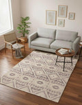 5x8 Modern Hand-Knotted Wool Silk Area Rug Geometric Tribal Oushak Style Neutral Beige-Taupe Soft Pile Carpet Luxury Handcrafted Home Decor