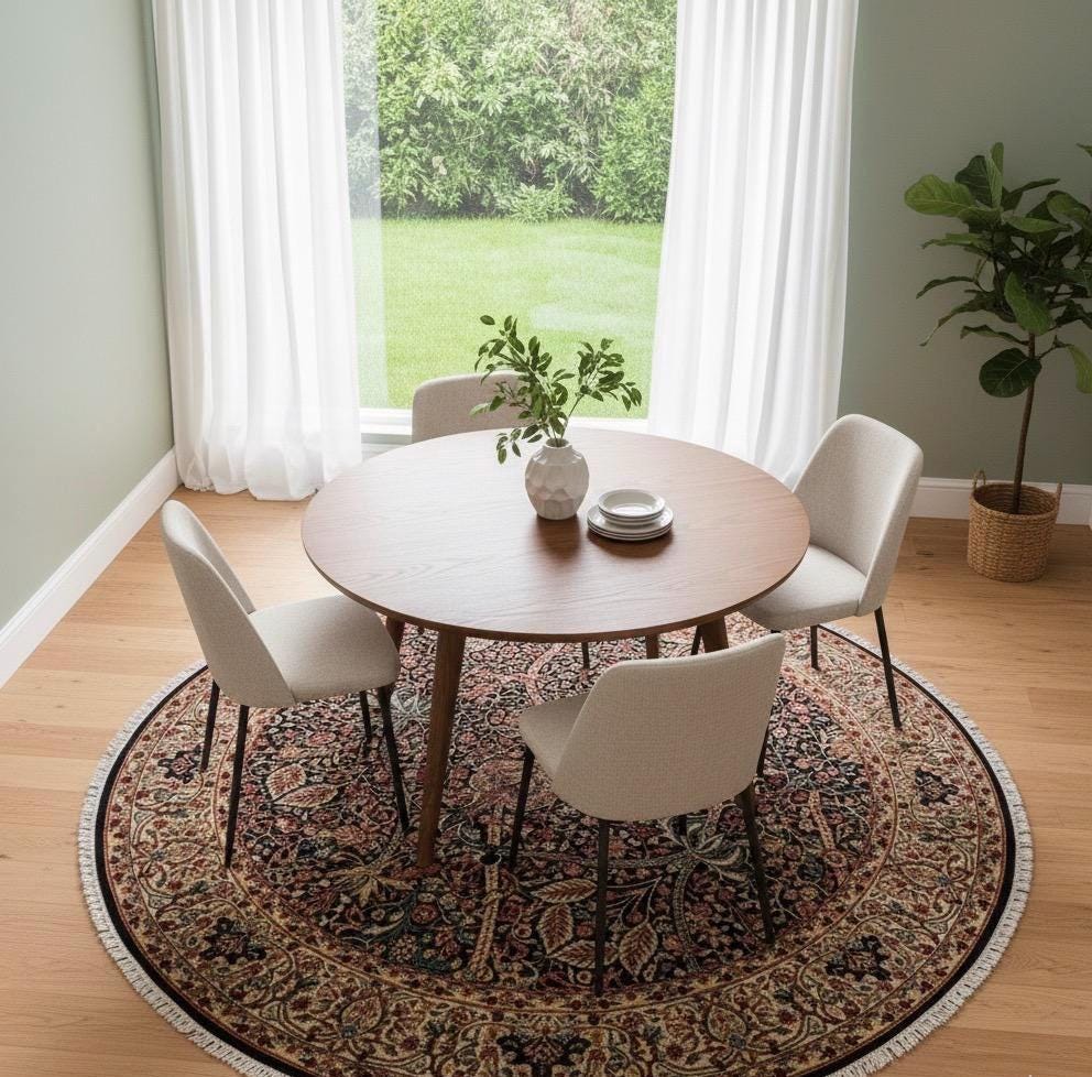 Beautiful William Morris Art and craft Black beige Handmade 6 foot round,rectangle area Rug, 6X9, 8X10 for living room, bedroom, dining room