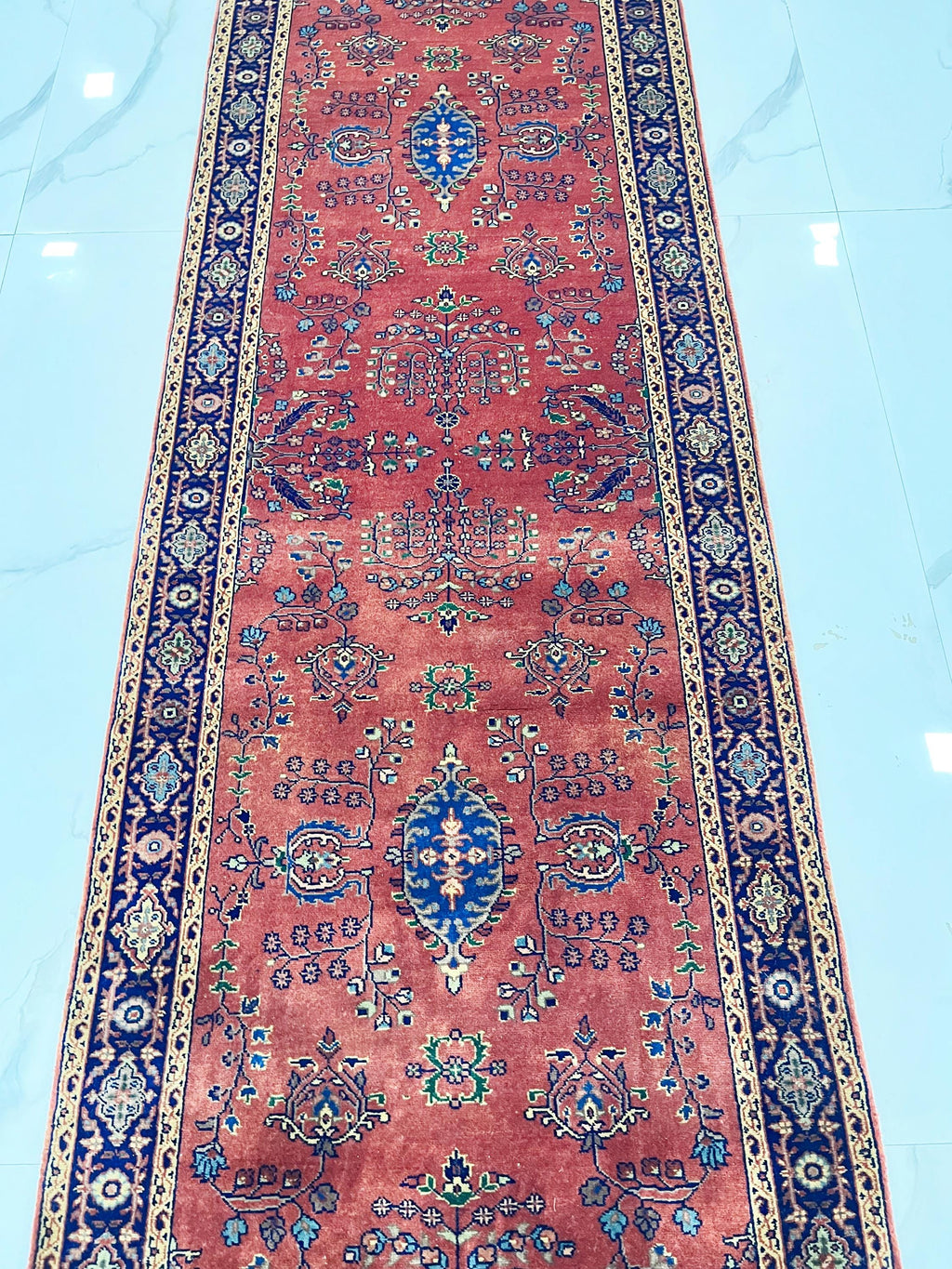 Red Persian 2.7x11.6 ft Hand-Knotted Wool Runner Long Hallway Rug - Vintage Style Medallion Runner - Artisan Woven Entryway, stairs Carpet