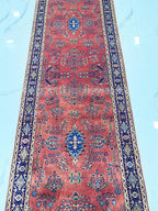 Red Persian 2.7x11.6 ft Hand-Knotted Wool Runner Long Hallway Rug - Vintage Style Medallion Runner - Artisan Woven Entryway, stairs Carpet