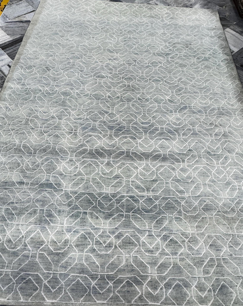 8x10 Modern Hand-Knotted Wool Area Rug, Slate gray geometric pattern Decor for living room, bedroom, office farmhouse minimalist rug