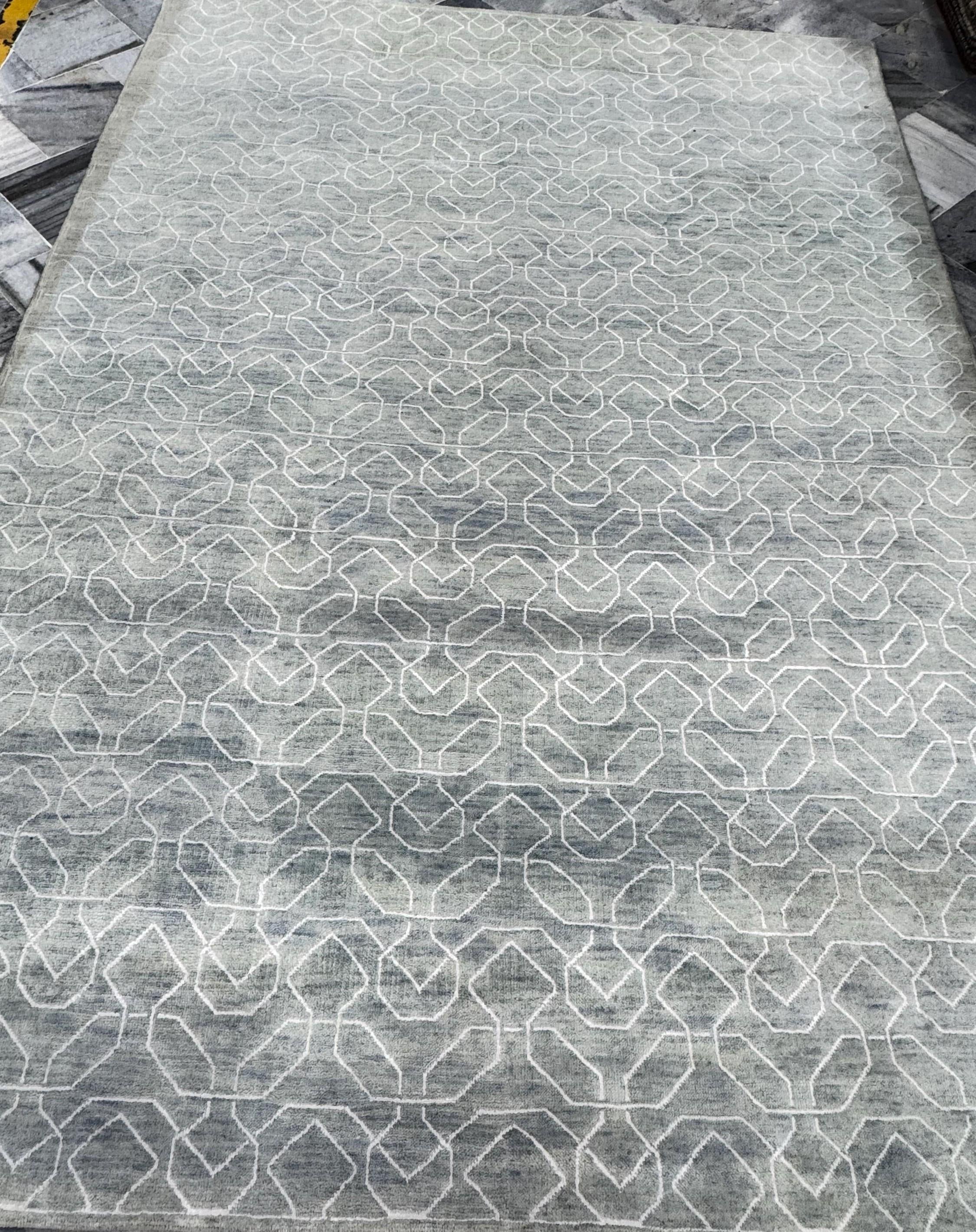 8x10 Modern Hand-Knotted Wool Area Rug, Slate gray geometric pattern Decor for living room, bedroom, office farmhouse minimalist rug
