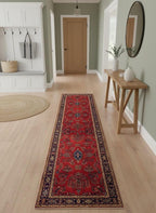 Red Persian 2.7x11.6 ft Hand-Knotted Wool Runner Long Hallway Rug - Vintage Style Medallion Runner - Artisan Woven Entryway, stairs Carpet
