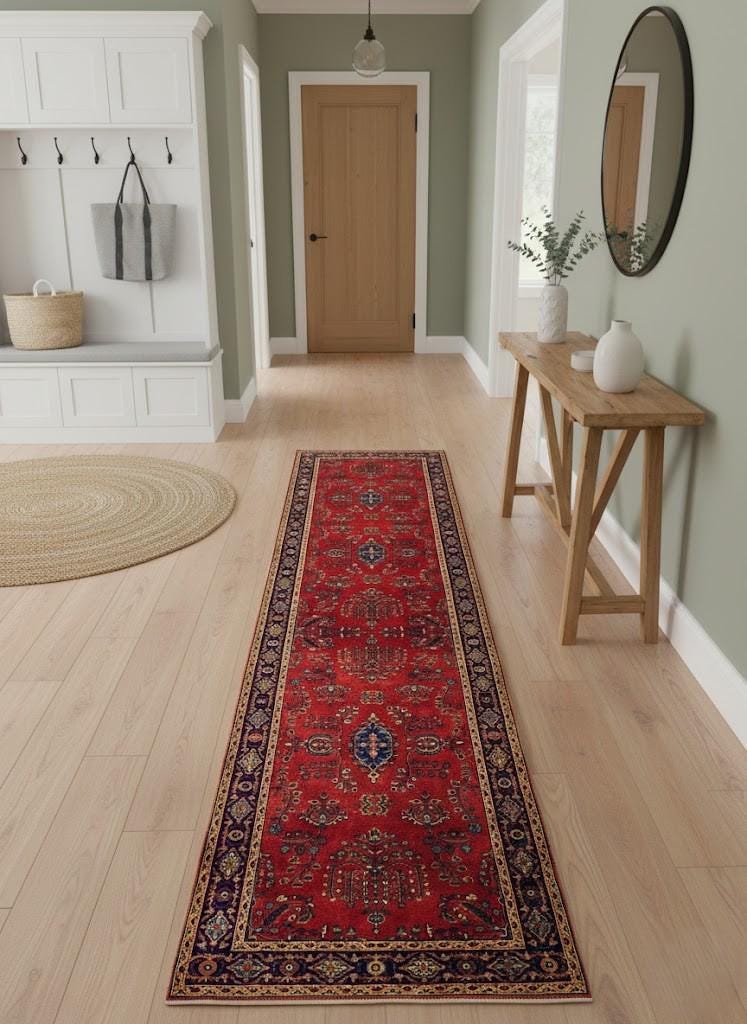 Red Persian 2.7x11.6 ft Hand-Knotted Wool Runner Long Hallway Rug - Vintage Style Medallion Runner - Artisan Woven Entryway, stairs Carpet