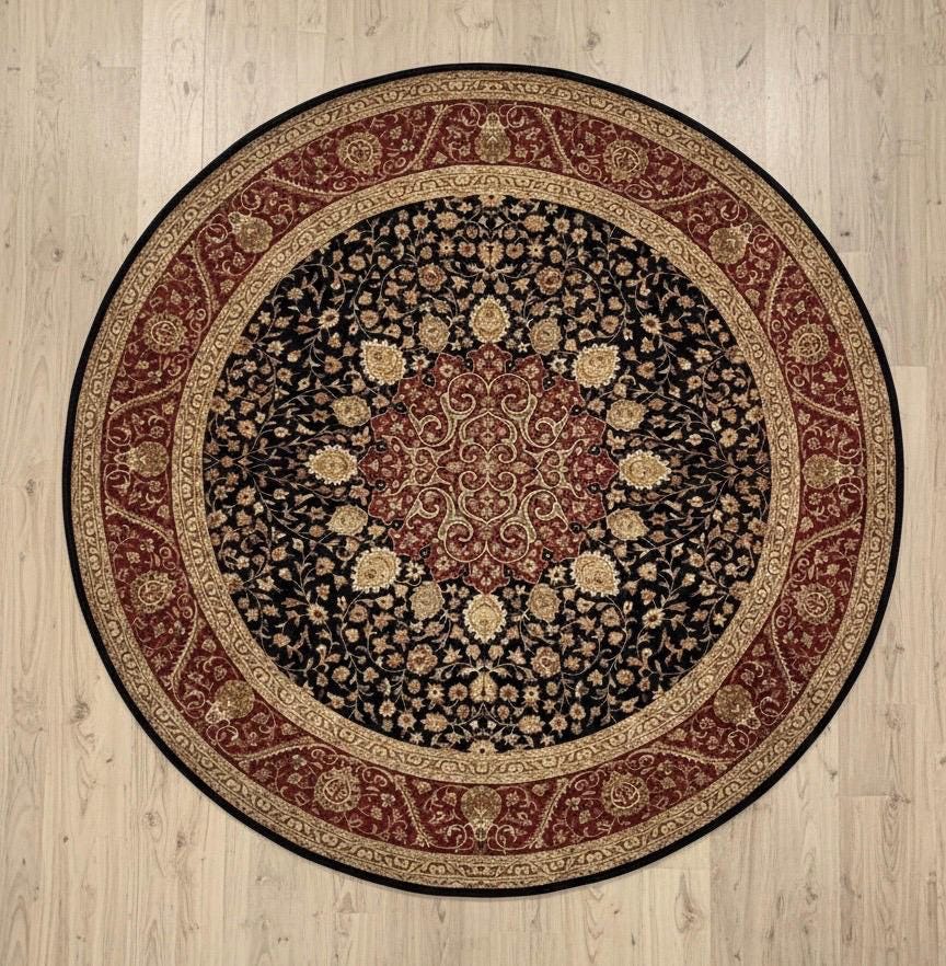 9x9 Round Hand-Knotted Wool & Silk Rug Traditional Persian Style Medallion Carpet Large Luxury Area Rug for Living Room, Dining Room
