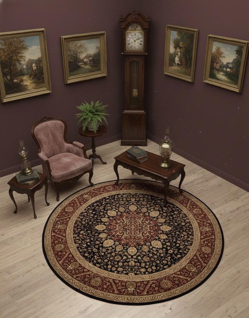 9x9 Round Hand-Knotted Wool & Silk Rug Traditional Persian Style Medallion Carpet Large Luxury Area Rug for Living Room, Dining Room