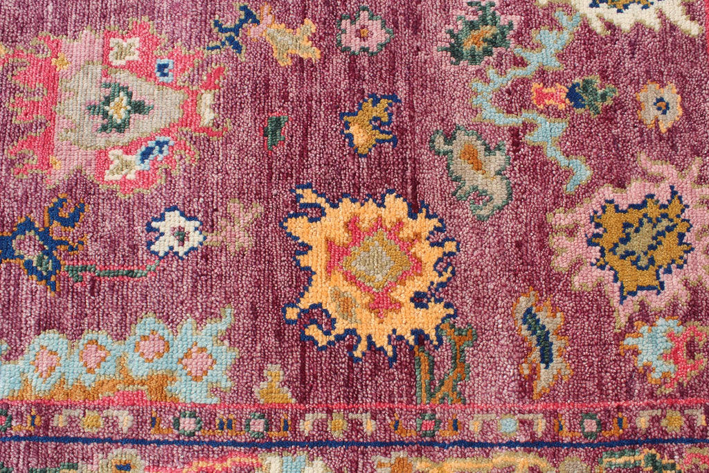 Hand knotted Oushak Rug in Vibrant Magenta, deep rose. Modern Turkish Wool Area Rug