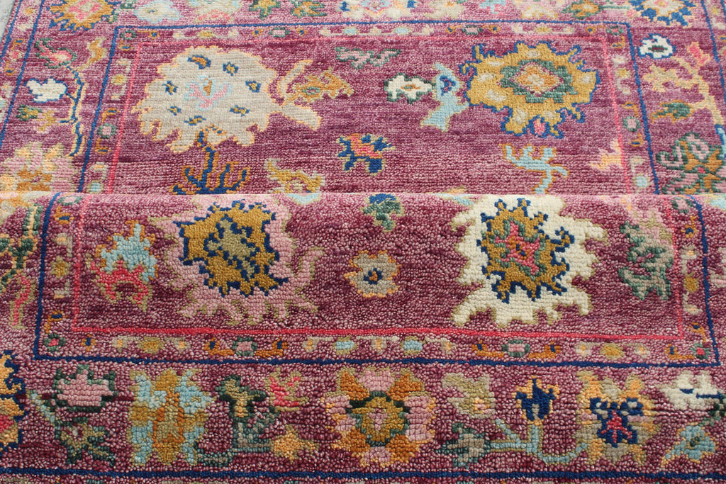 Hand knotted Oushak Rug in Vibrant Magenta, deep rose. Modern Turkish Wool Area Rug