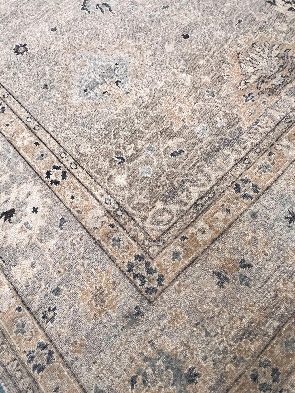 Hand-Knotted Oushak Wool Rug - Silver Grey & Muted Gold Transitional Area Rug | 8x10, 9x12, 10x14 | Traditional Persian Style Luxury Carpet