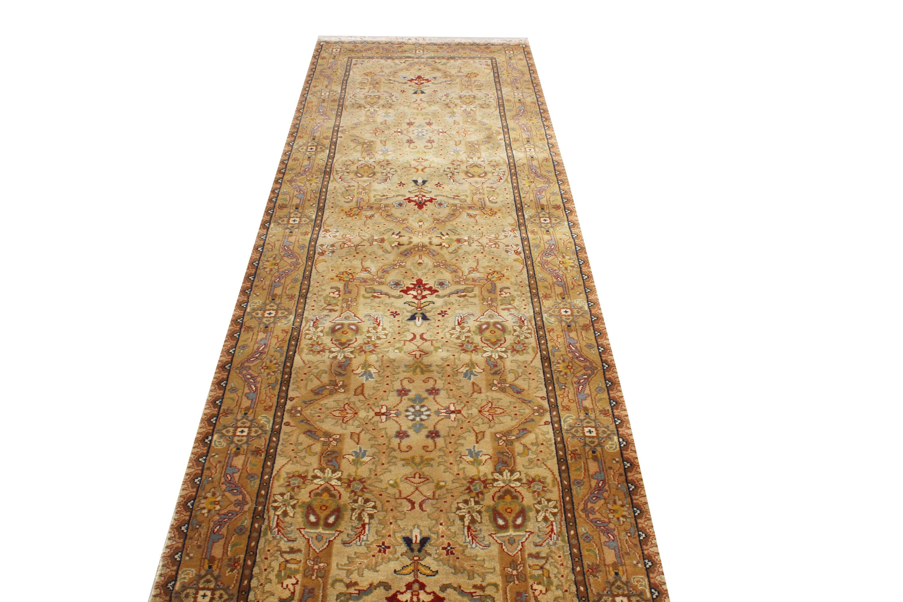 Hand-Knotted 2.7x11.10ft, 2.5x14.6 ft Gold Gold Oushak Wool Rug – Traditional Handmade, Vintage Style Medallion Runner