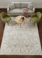 6.2x8.8 Hand-Knotted Oushak Rug, Authentic Wool Area Rug in Muted Champagne, Sage, and Sand | Traditional Turkish Style Rug for Living Room