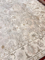 6.2x8.8 Hand-Knotted Oushak Rug, Authentic Wool Area Rug in Muted Champagne, Sage, and Sand | Traditional Turkish Style Rug for Living Room