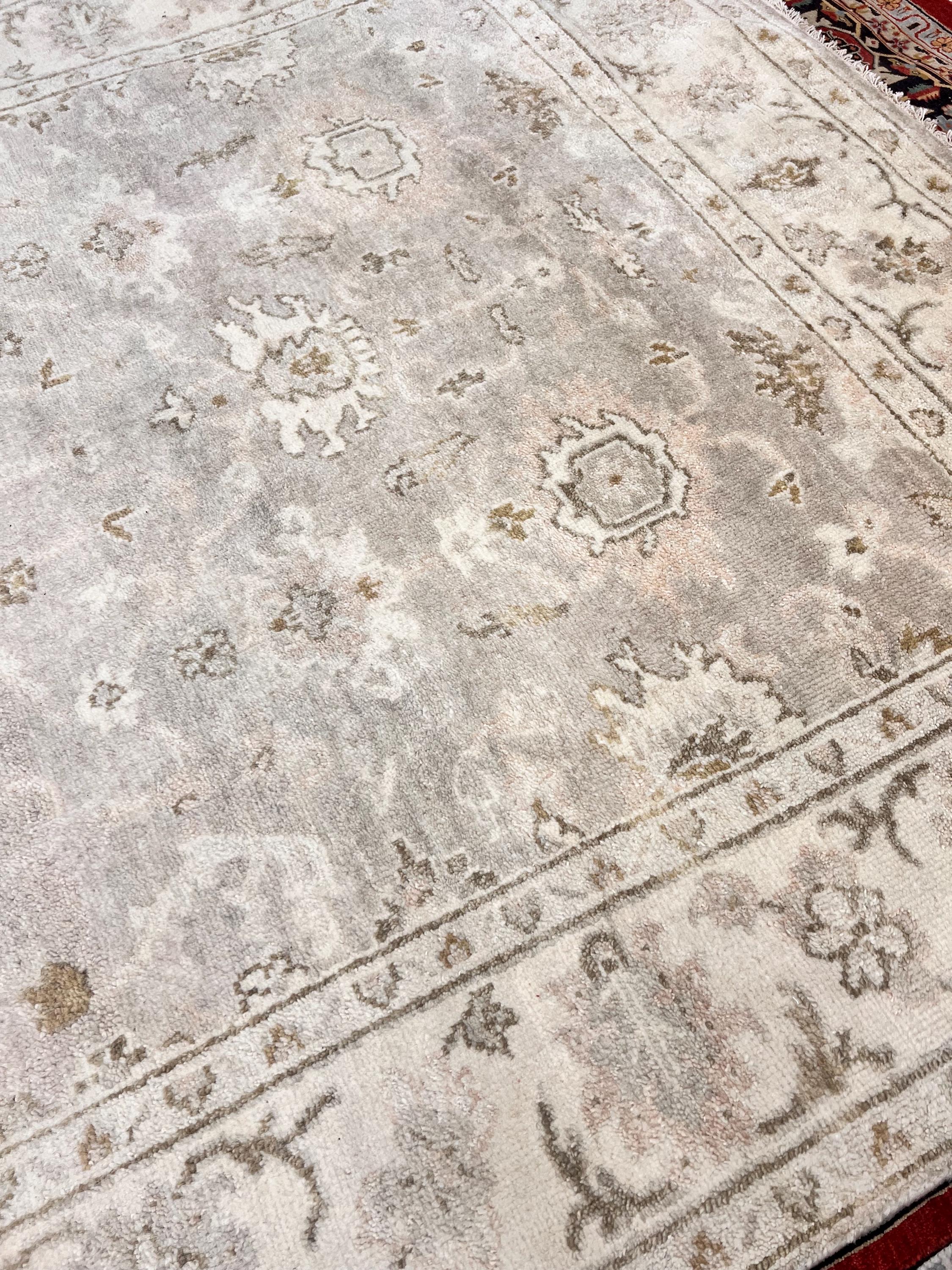 6.2x8.8 Hand-Knotted Oushak Rug, Authentic Wool Area Rug in Muted Champagne, Sage, and Sand | Traditional Turkish Style Rug for Living Room