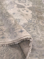 6x9 Hand-Knotted Oushak Rug, Modern Transitional Wool Area Rug, Neutral Beige & Slate Blue Turkish Rug Muted Luxury Rug for Living room