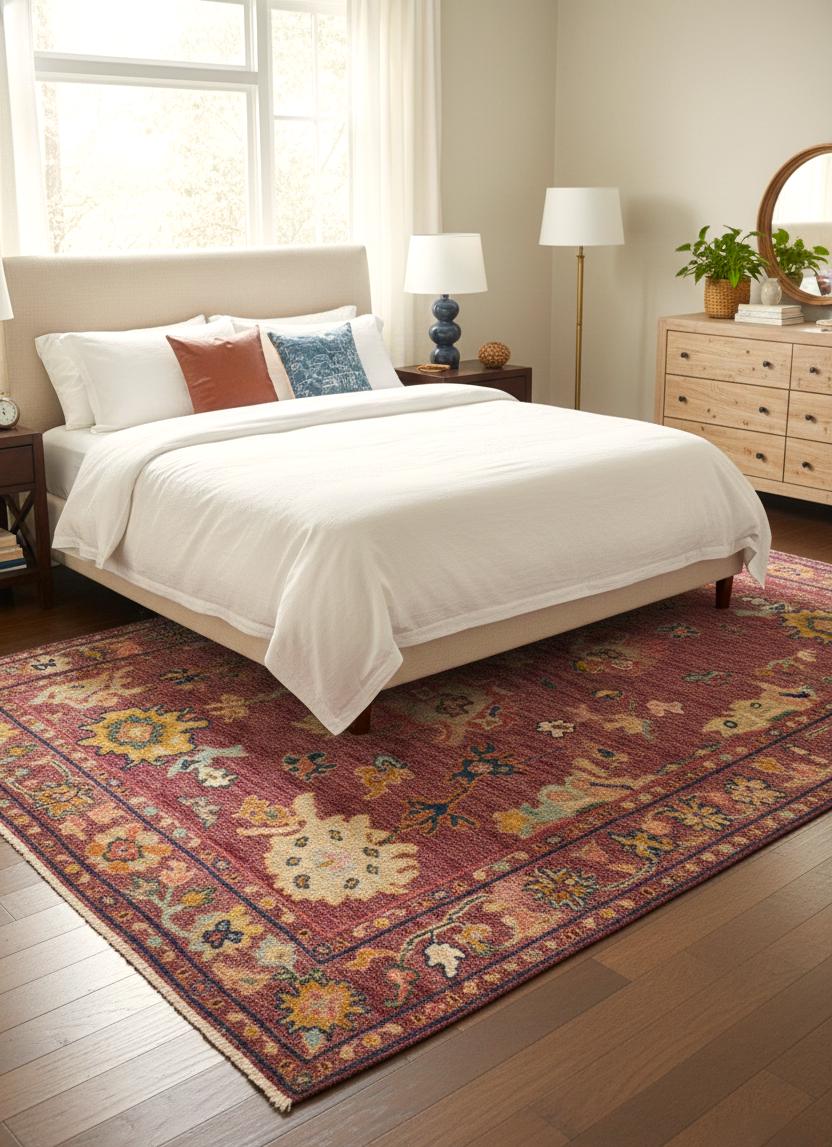 Handknotted Oushak Rug in Vibrant Magenta, deep rose. Modern Turkish Wool Area Rug, Custom Sizes 8x10,9x12,10x14 Traditional Living Room Rug