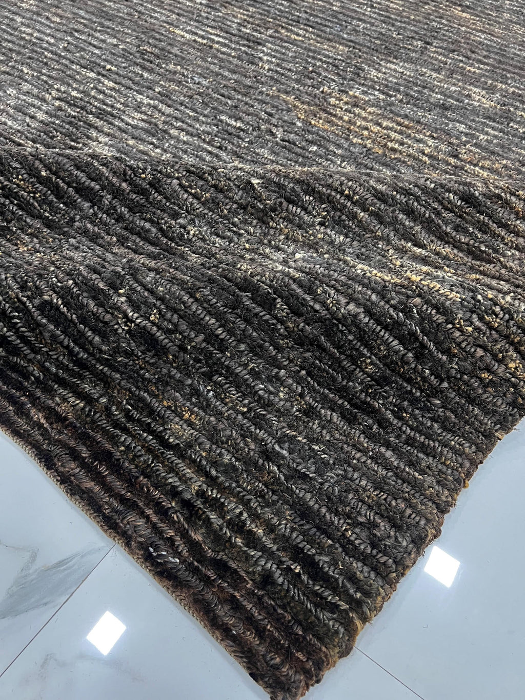 Eco-friendly 6x8 ft Handwoven Jute Area Rug, Textured Waffle Weave Gray Organic Carpet