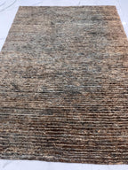 Quick ship Natural Jute 4.10x6.6 Handwoven Area Rug, Textured Waffle Weave Brown and Gray Organic Carpet Minimalist Coastal Boho Decor