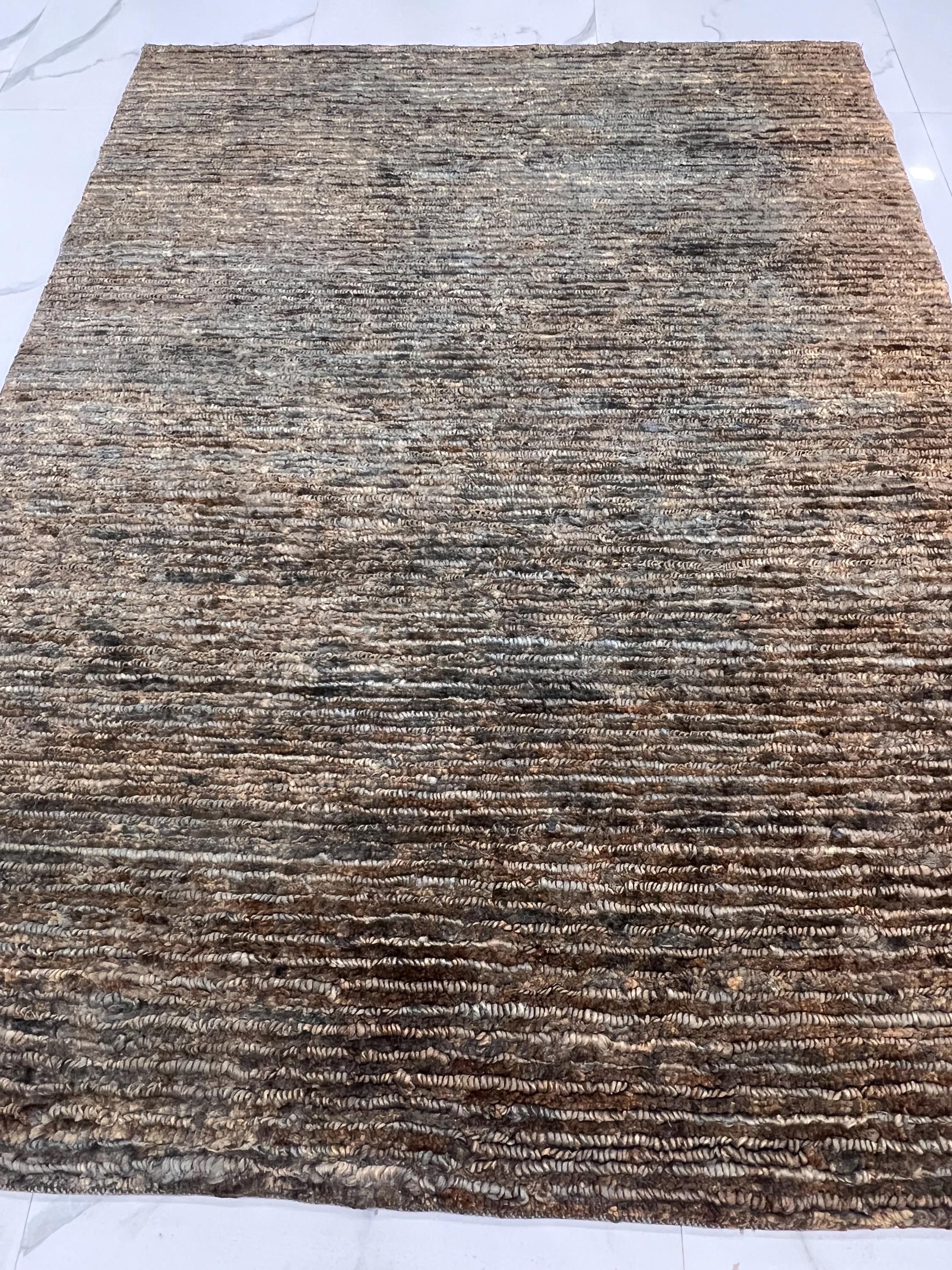 Quick ship Natural Jute 4.10x6.6 Handwoven Area Rug, Textured Waffle Weave Brown and Gray Organic Carpet Minimalist Coastal Boho Decor