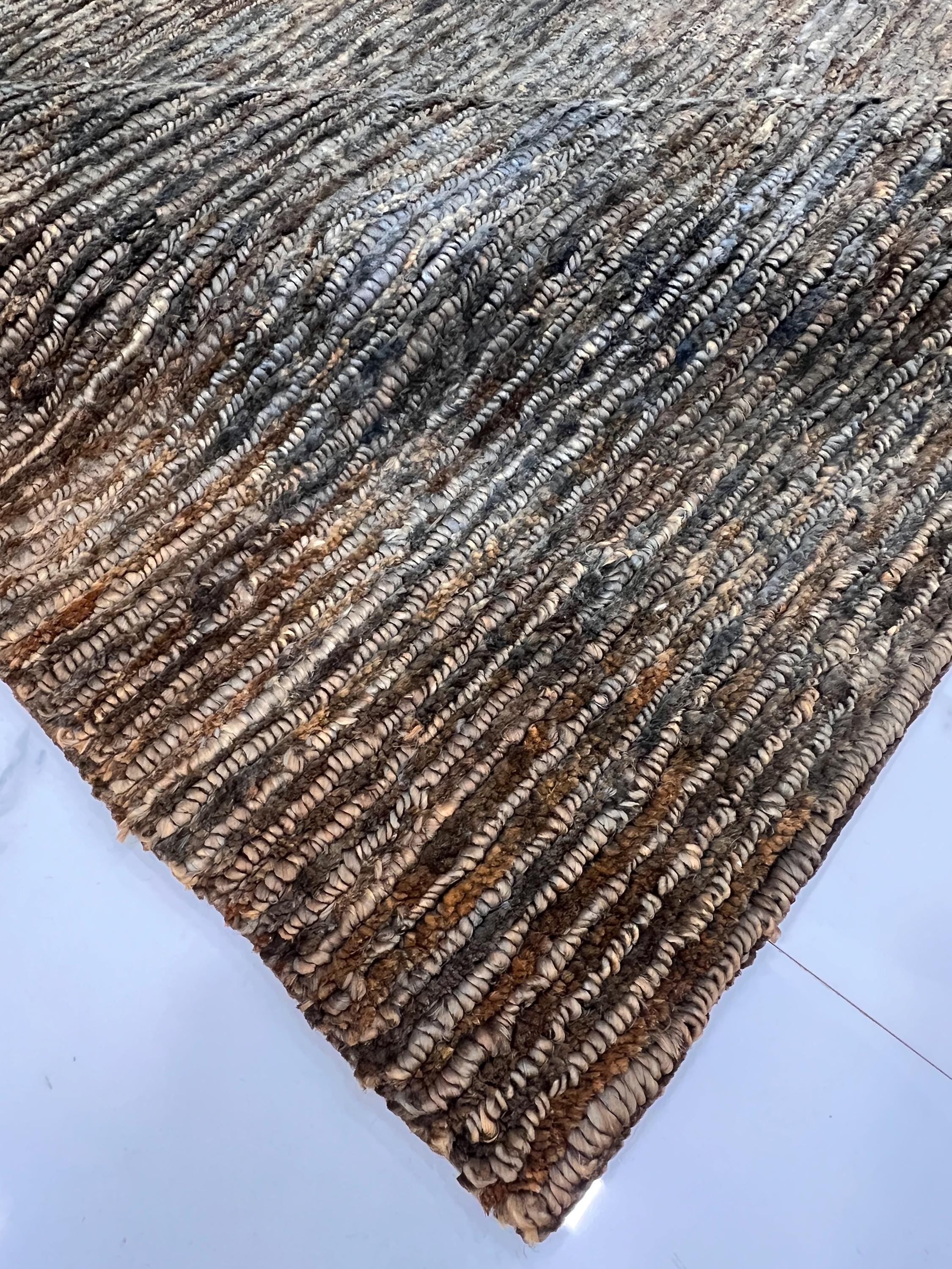 Quick ship Natural Jute 4.10x6.6 Handwoven Area Rug, Textured Waffle Weave Brown and Gray Organic Carpet Minimalist Coastal Boho Decor