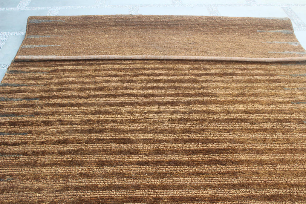 Natural Jute 6x8 Handwoven Area Rug, Textured Waffle Weave Brown with Gray accents