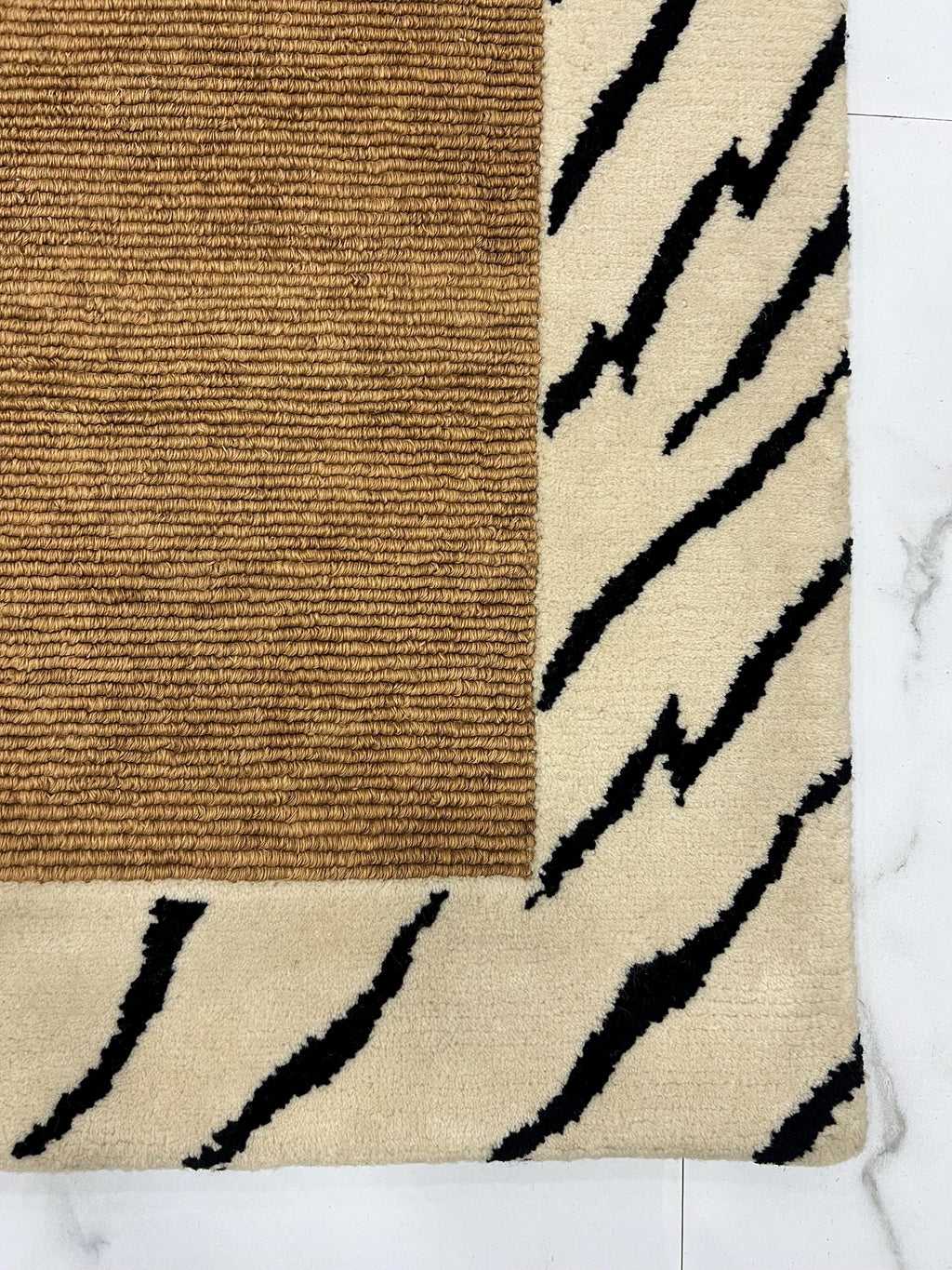 Handwoven Jute & Wool Area Rug 4x6 ft, Natural Fiber Rug with Wool Border