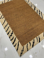 Handwoven Jute & Wool Area Rug 4x6 ft, Natural Fiber Rug with Wool Border