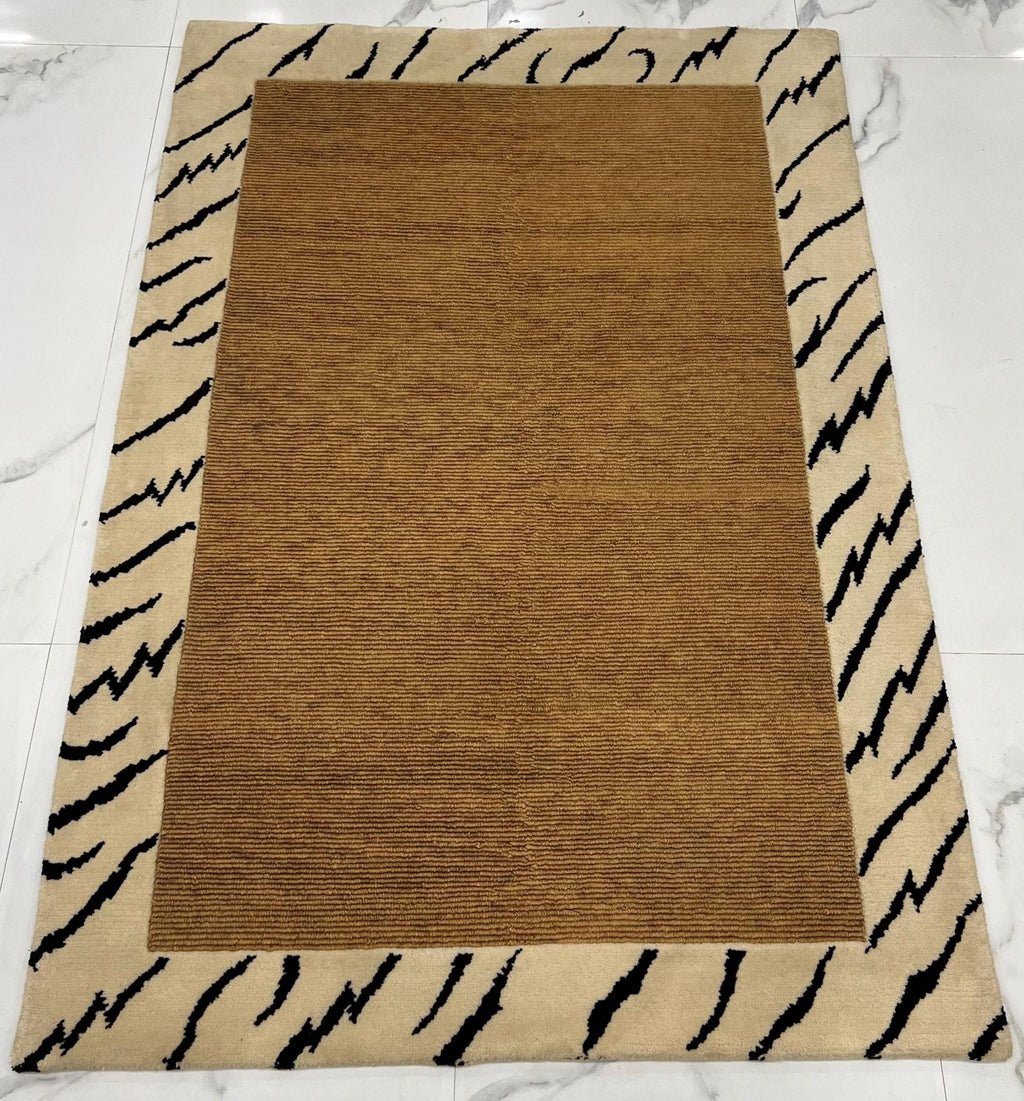 Handwoven Jute & Wool Area Rug 4x6 ft, Natural Fiber Rug with Wool Border