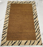 Handwoven Jute & Wool Area Rug 4x6 ft, Natural Fiber Rug with Wool Border