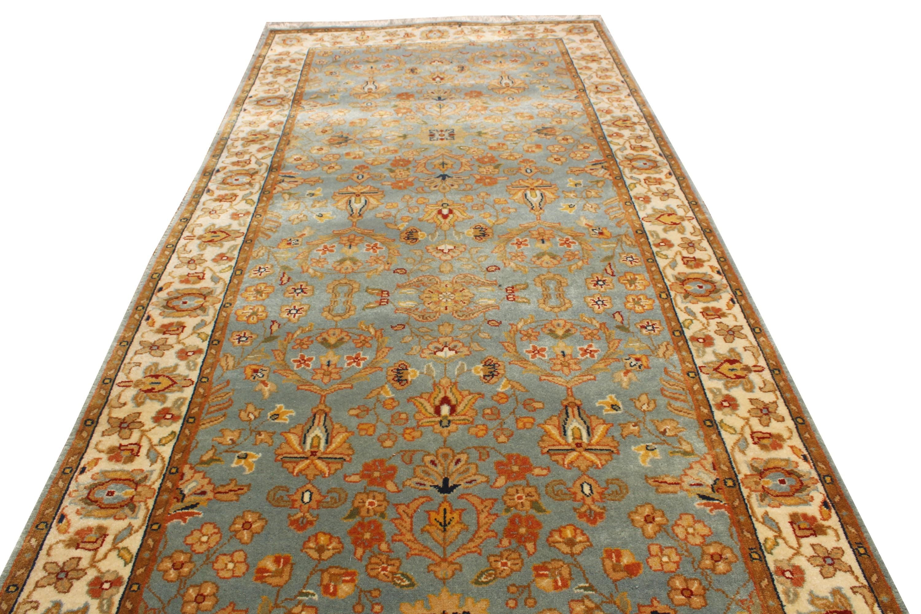 Hand Knotted Wool Stair Runner 3x13 Vintage Persian Style Hallway Rug, Sage Green Blue Oriental Long Runner, Transitional Entryway Carpet