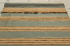 Handwoven Striped Jute Rug - 5x8 ft Natural & Aqua Boho Area Rug
