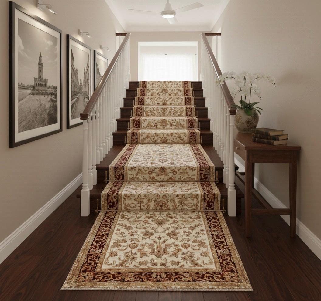 Extra Long Hand Knotted 3x10  Wool Runner Rug, Traditional Persian cream & burgundy Vintage Style Oriental Hallway, Stairs, Entryway Runner
