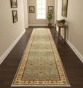13 ft Long runner, Vintage Persian Style Hallway Runner, Sage Green Blue Oriental Long Runner