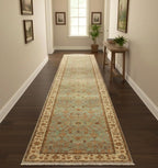 13 ft Long runner, Vintage Persian Style Hallway Runner, Sage Green Blue Oriental Long Runner