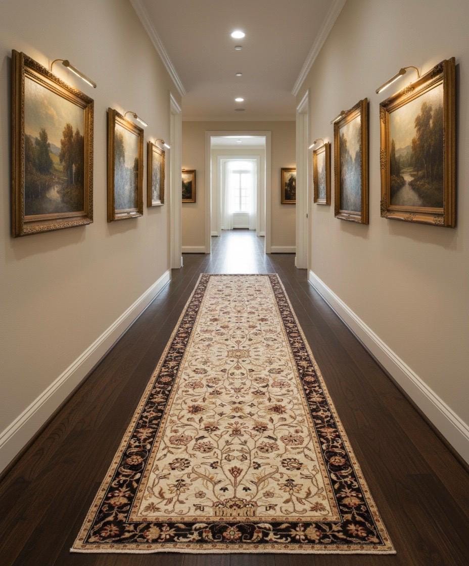 Hand-Knotted 12 ft ft Beige Black traditional Wool Runner Rug, Vintage Style Medallion Runner