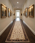 Hand-Knotted 12 ft ft Beige Black traditional Wool Runner Rug, Vintage Style Medallion Runner