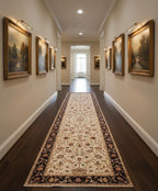 Hand-Knotted 12 ft ft Beige Black traditional Wool Runner Rug, Vintage Style Medallion Runner