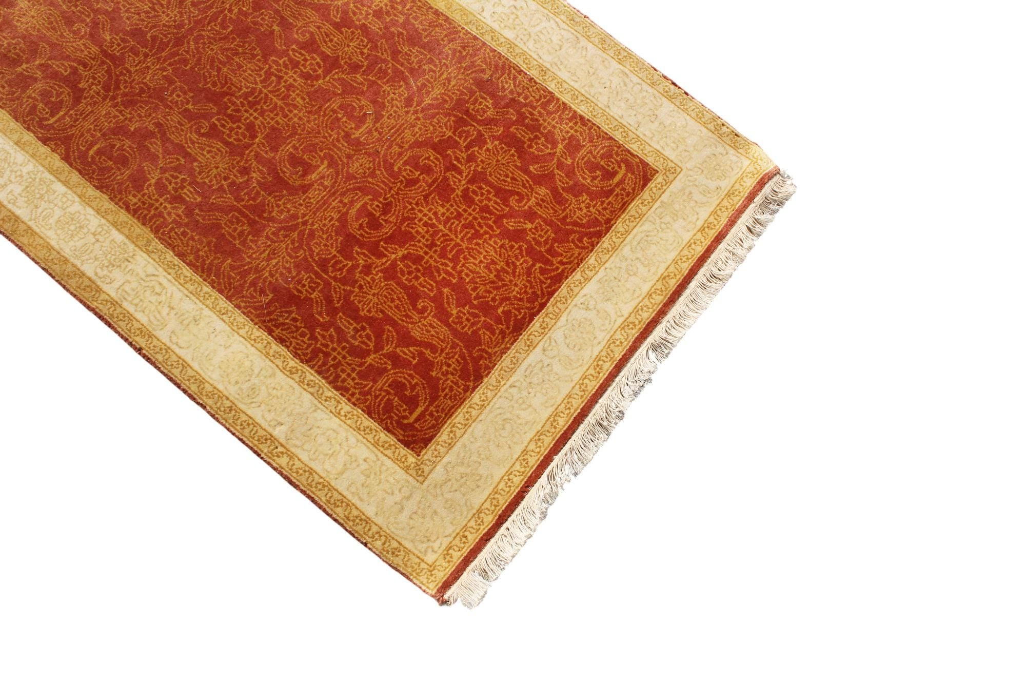 Luxurious 2.7x8.9 ft Handknotted Wool Runner, Premium Quality, Hallway & Entryway red orange Accent Rug, traditional Persian Design