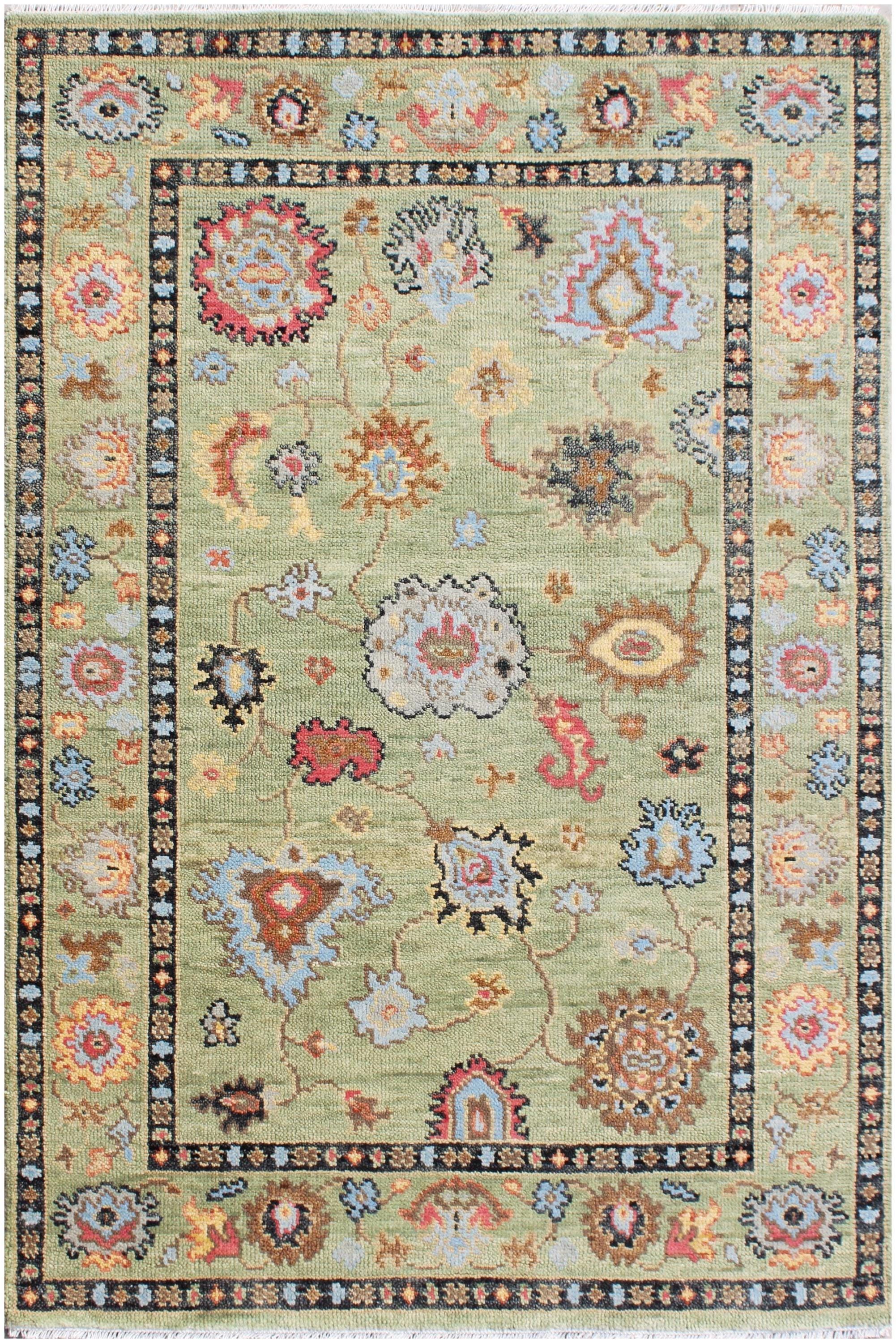 Hand Knotted Sage Green Oushak Rug, Large Floral Wool Area Rug, Muted Neutral Turkish Style Carpet for Living Room, 5x8, 6x9,8x10 9x12 10x14