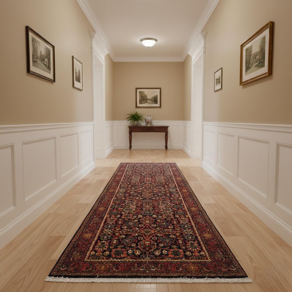 Antique Persian Wool Runner Rug 2.5x6.2 ft | Hand-Knotted Vintage Hallway Entryway Kitchen Rug | Dark Red & Navy Floral runner