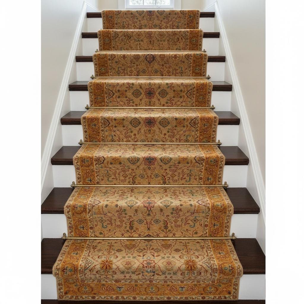 Handmade Wool Stair Runner 2.11x13 ft, Antique Oushak Style Turkish Hallway Rug, Hand Knotted Terracotta Floral Long Rug, Wide Stair Carpet